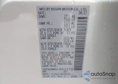 2018 Nissan Pathfinder Sv from USA, damaged, VIN 5N1DR2MM8JC602270